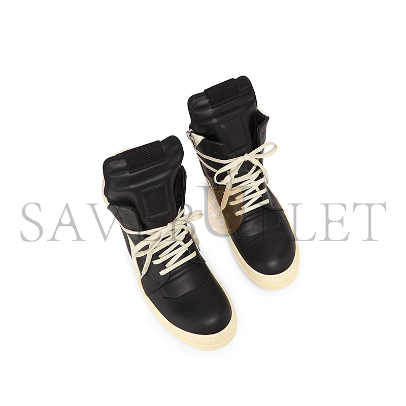 RICK OWENS GEOBASKET LEATHER HIGH TOP SNEAKERS 